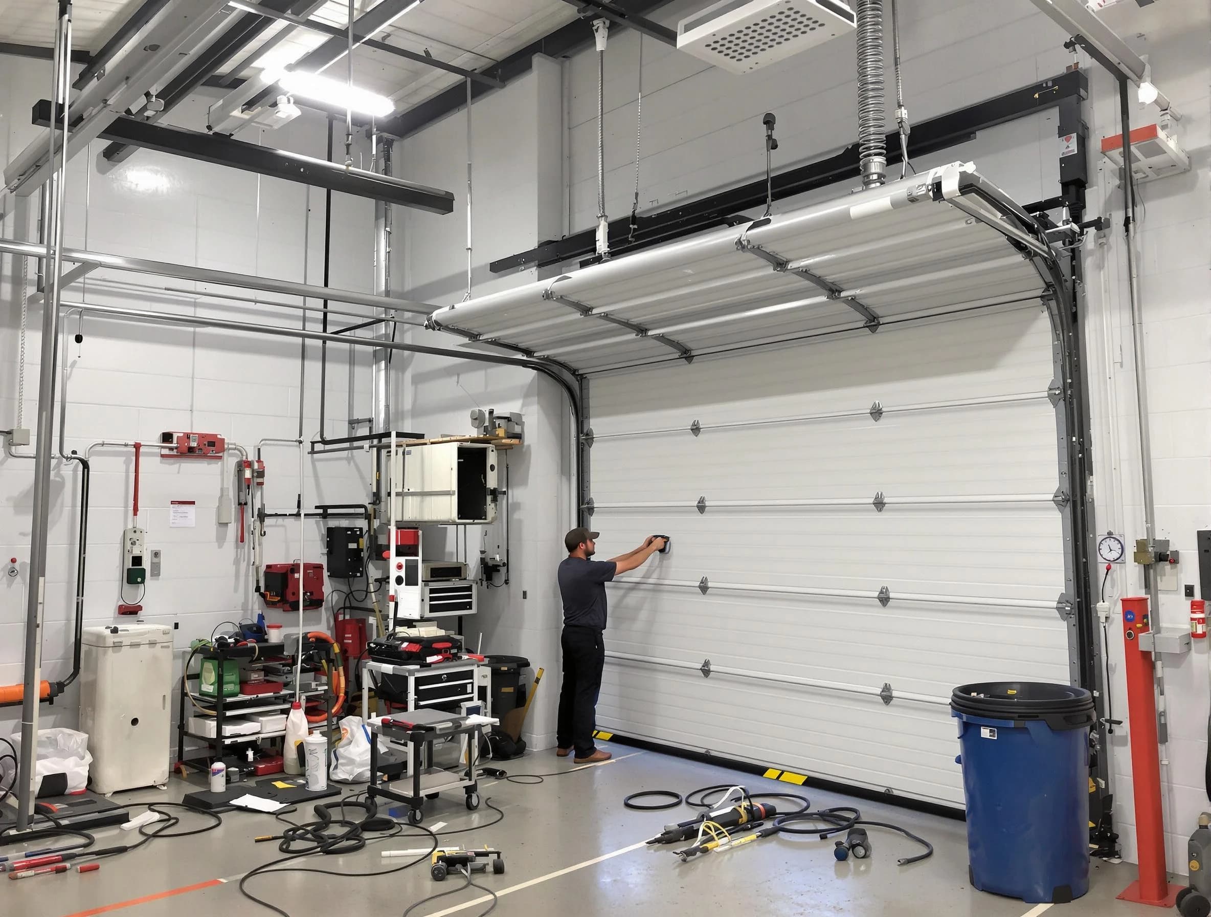 Mahwah Garage Door Repair certified technician performing commercial door repair at a Mahwah business facility