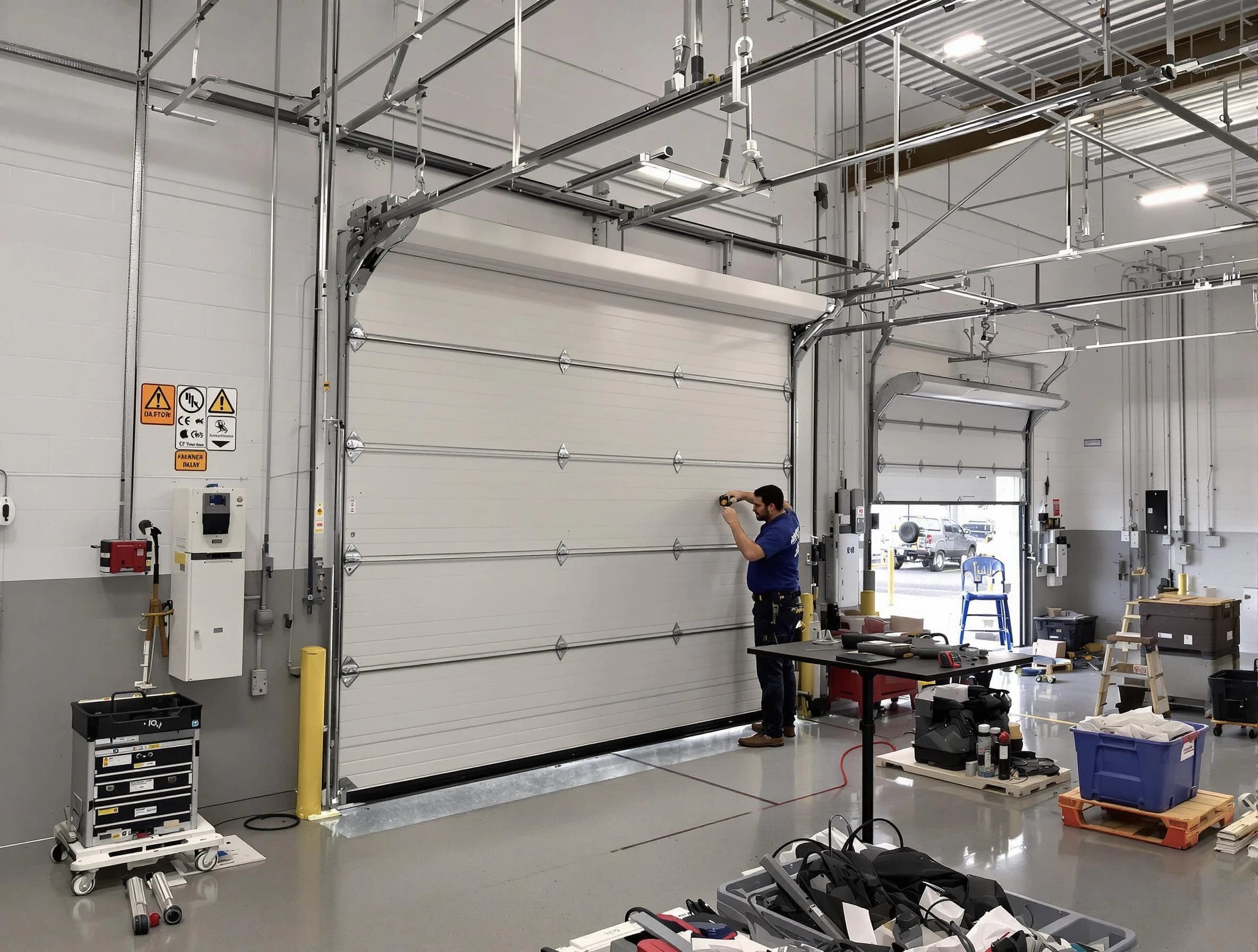 Commercial garage door repair being performed by Mahwah Garage Door Repair expert in Mahwah
