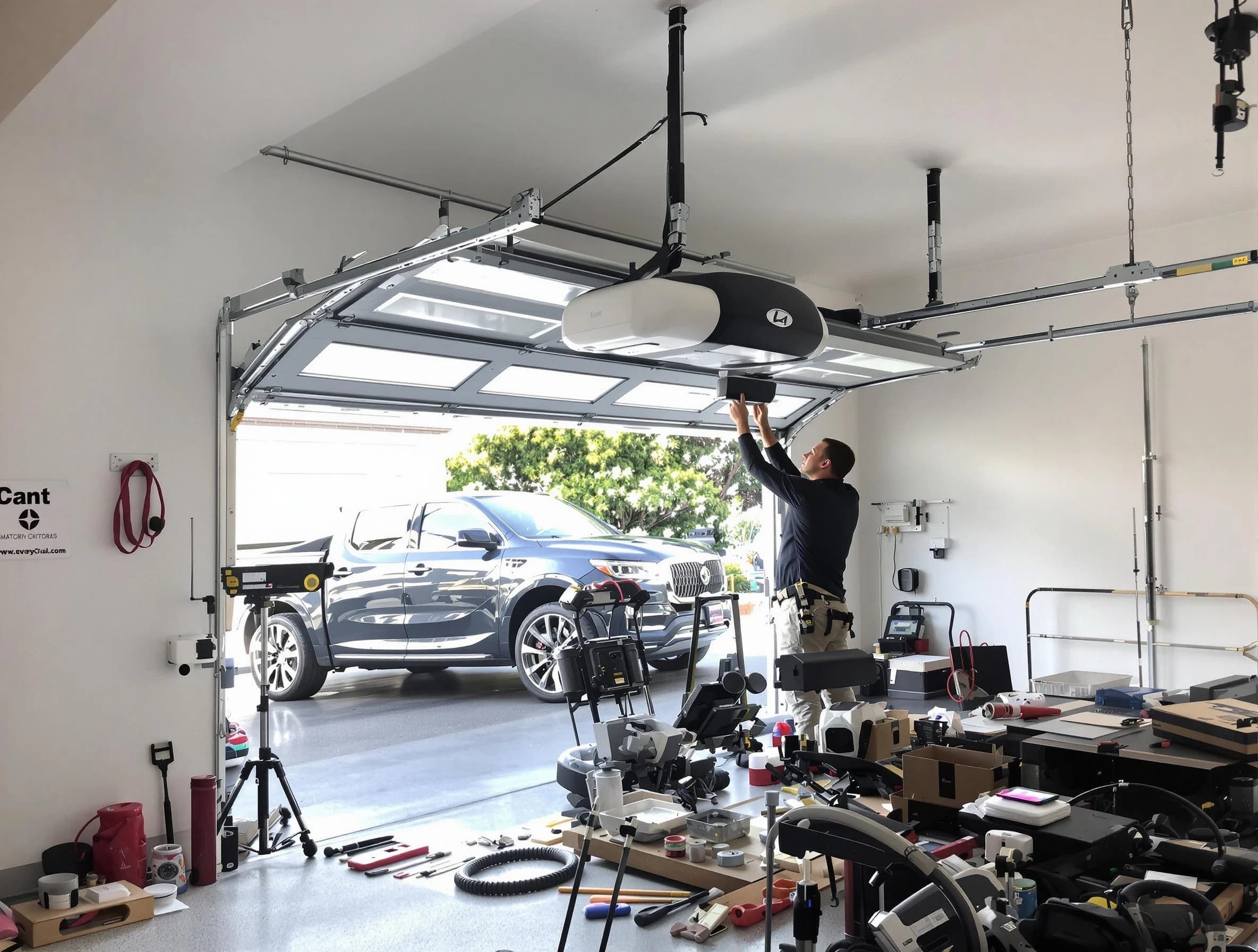 Mahwah Garage Door Repair specialist installing smart garage door opener system in Mahwah home