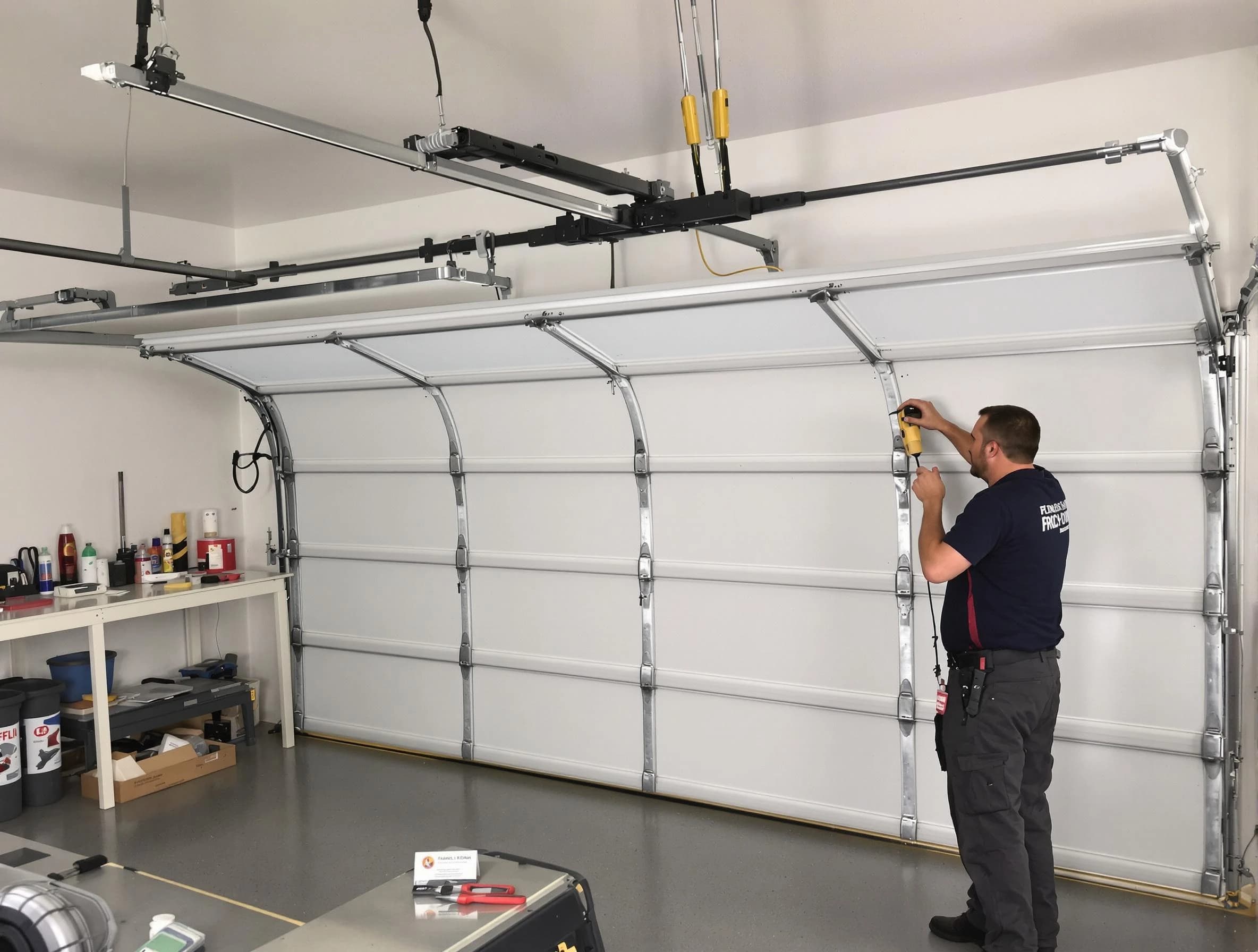 Mahwah Garage Door Repair certified technician performing overhead door system repair in Mahwah