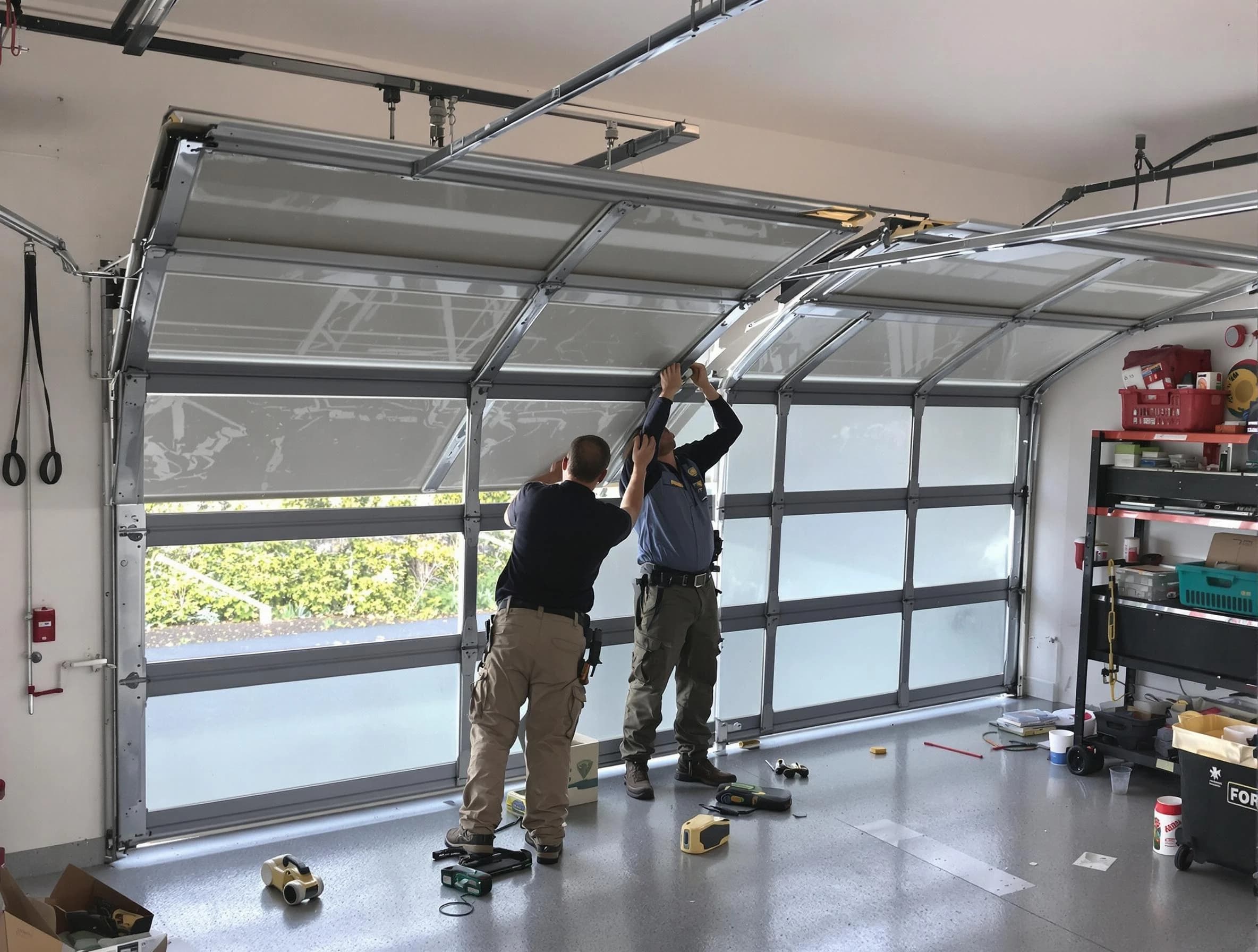 Mahwah Garage Door Repair expert performing precise panel replacement on Mahwah garage door