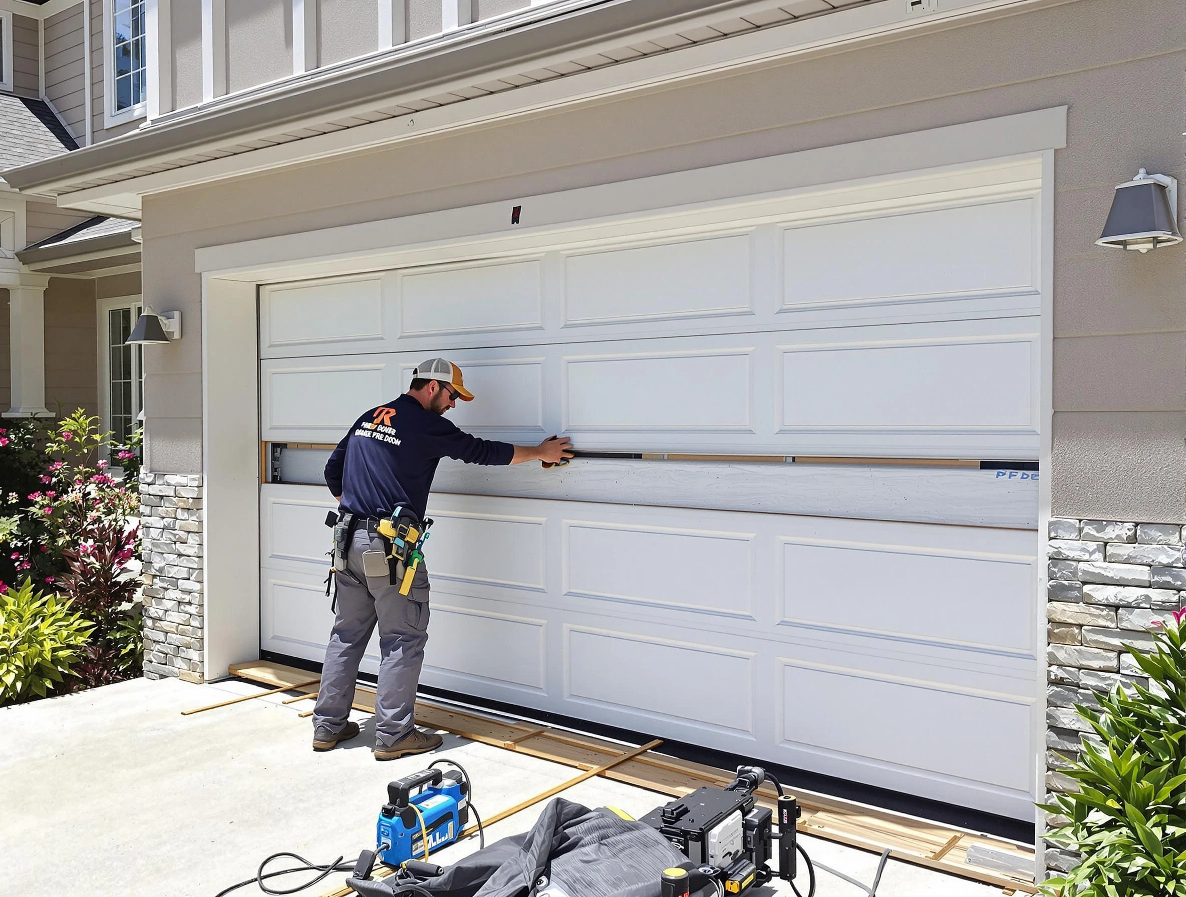 Mahwah Garage Door Repair team performing complete garage door replacement at Mahwah residence
