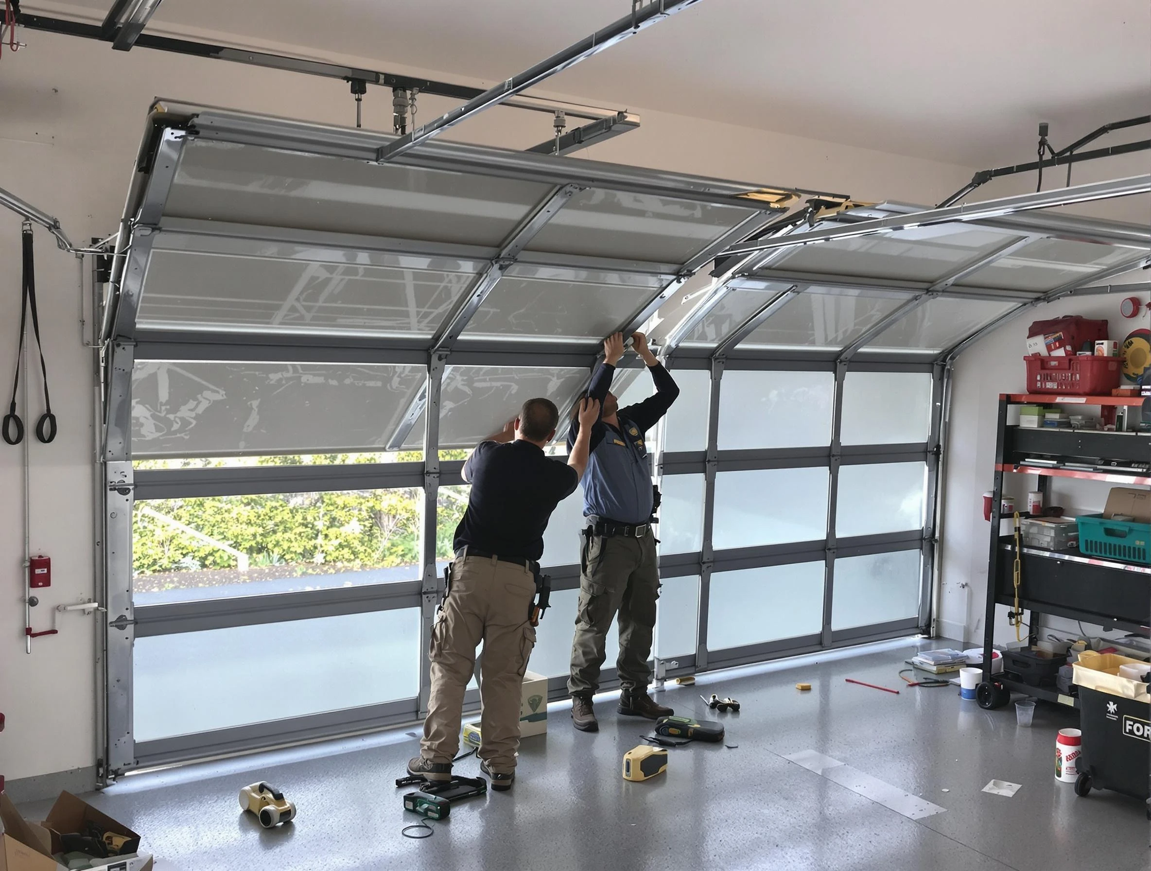 Mahwah Garage Door Repair expert performing precise panel replacement on Mahwah garage door